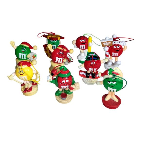 Vintage 90s Mars Inc Lot of 9 M&M Christmas Ornament Toppers Assorted 3 - 3.5" - Picture 1 of 8